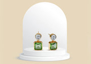 Gold drop earrings with Asscher-cut green peridot and round zirconia – gemstone drop earrings for women